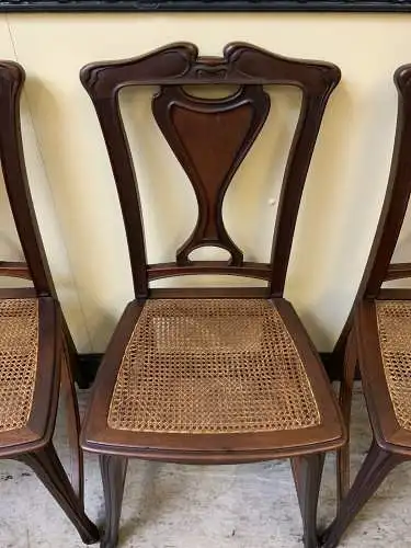 6 antike Nußbaum Jugendstil Stühle, Art Nouveau  - Lieferung möglich!