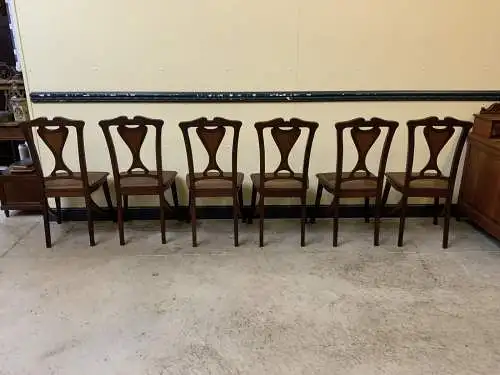 6 antike Nußbaum Jugendstil Stühle, Art Nouveau  - Lieferung möglich!