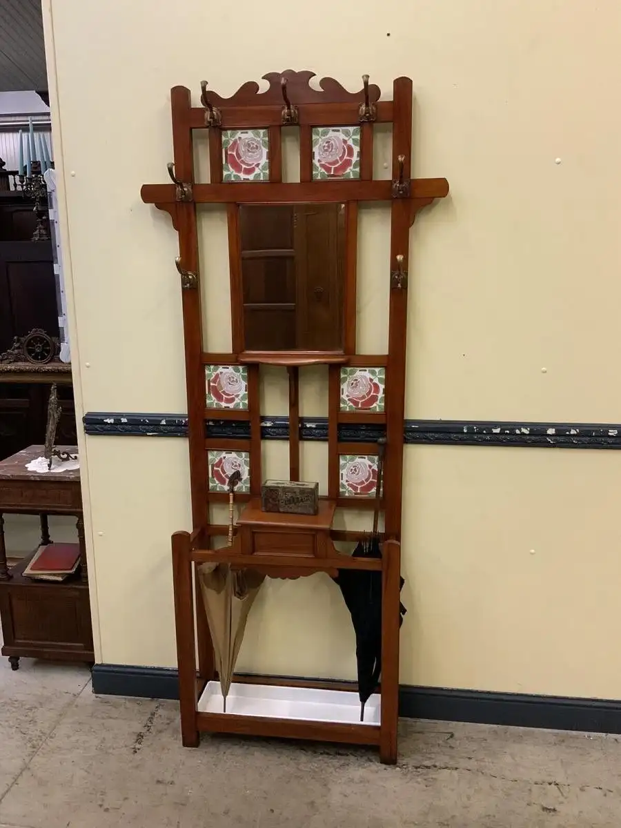 Antike Jugendstil Garderobe mit Jugendstil Fliesen, - Lieferung möglich! 0
