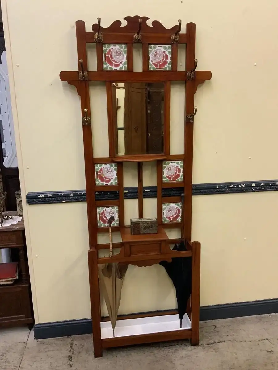 Antike Jugendstil Garderobe mit Jugendstil Fliesen, - Lieferung möglich! 1