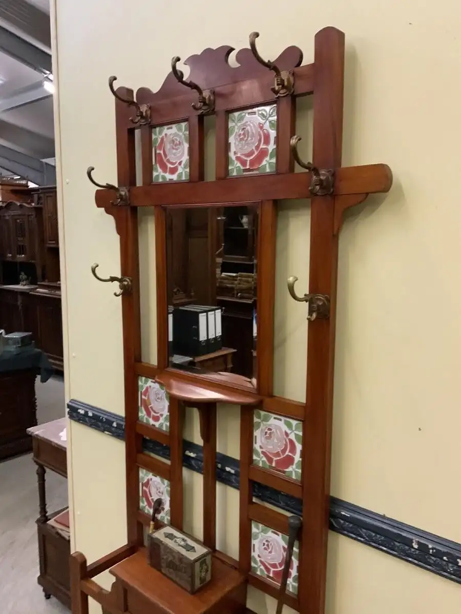 Antike Jugendstil Garderobe mit Jugendstil Fliesen, - Lieferung möglich! 10