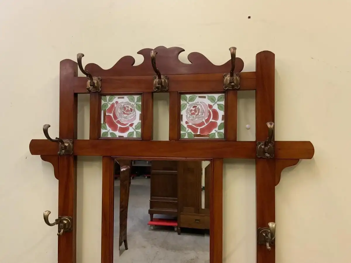 Antike Jugendstil Garderobe mit Jugendstil Fliesen, - Lieferung möglich! 13