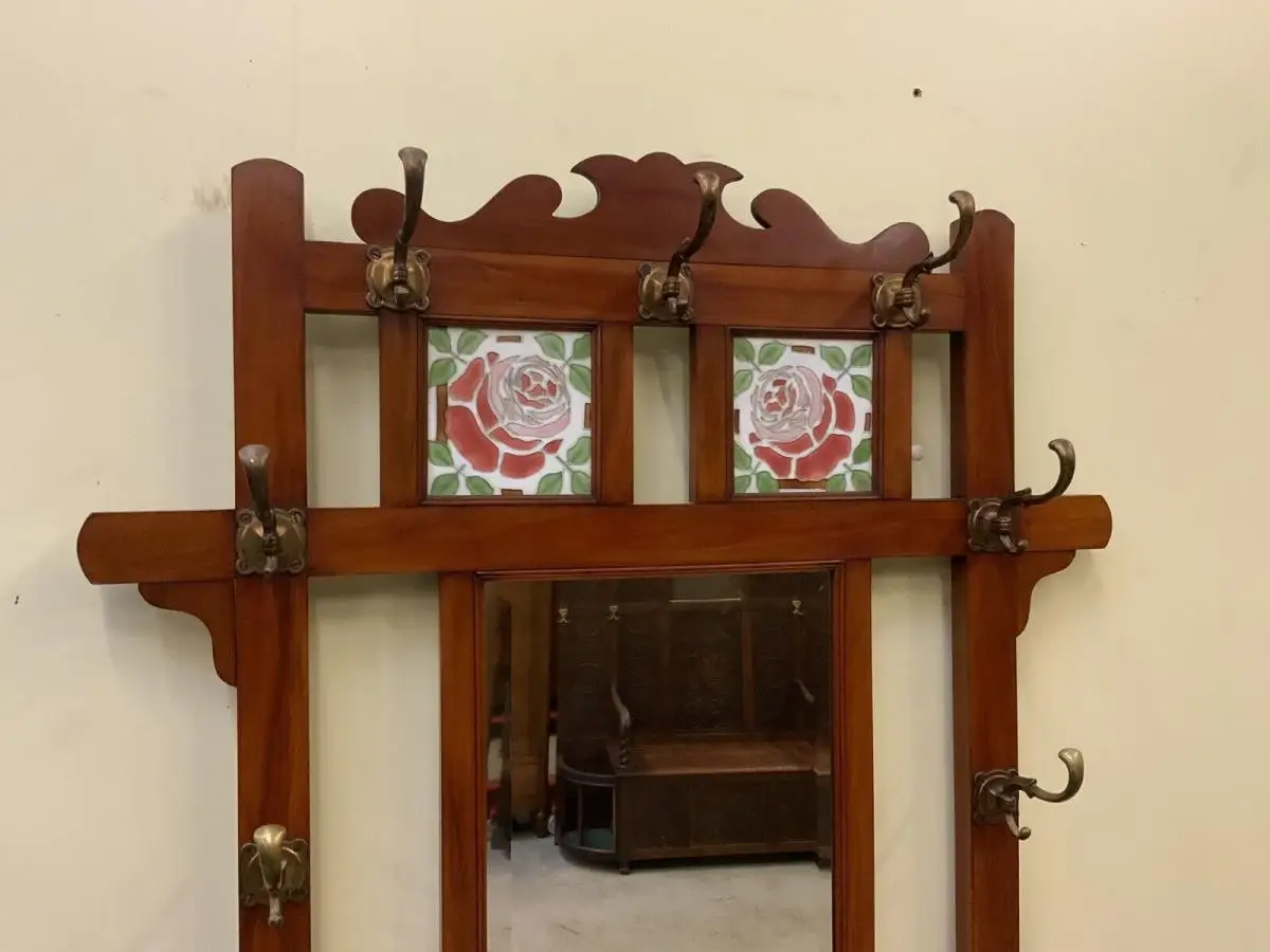 Antike Jugendstil Garderobe mit Jugendstil Fliesen, - Lieferung möglich! 14
