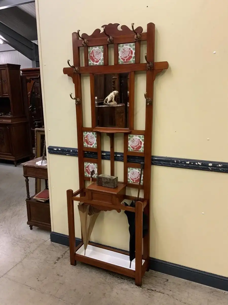 Antike Jugendstil Garderobe mit Jugendstil Fliesen, - Lieferung möglich! 2