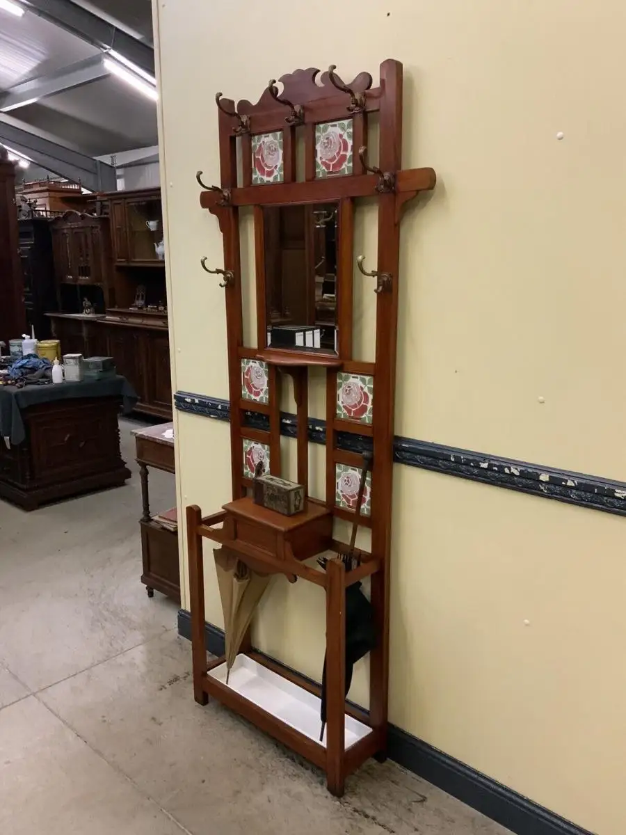 Antike Jugendstil Garderobe mit Jugendstil Fliesen, - Lieferung möglich! 3