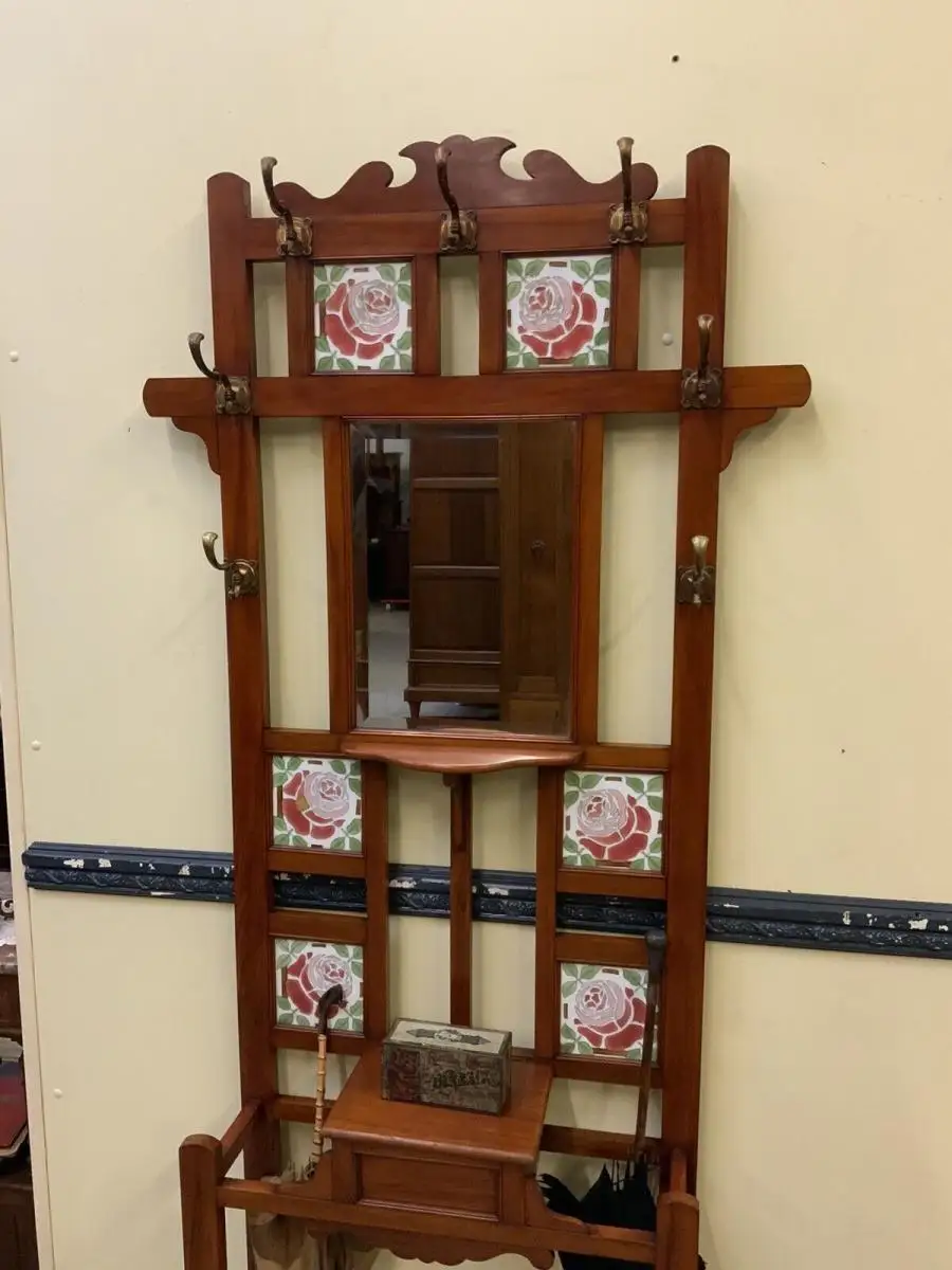 Antike Jugendstil Garderobe mit Jugendstil Fliesen, - Lieferung möglich! 5
