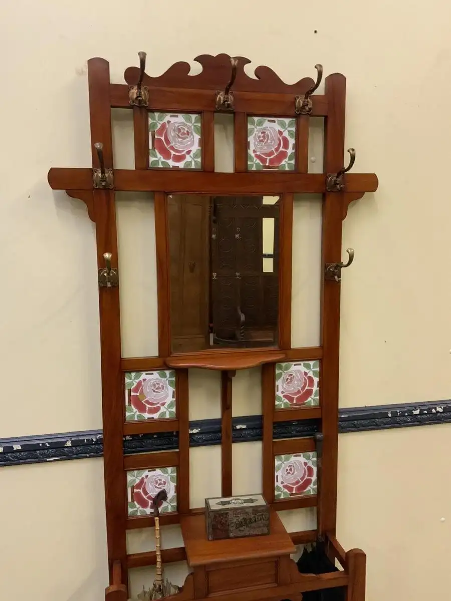 Antike Jugendstil Garderobe mit Jugendstil Fliesen, - Lieferung möglich! 6