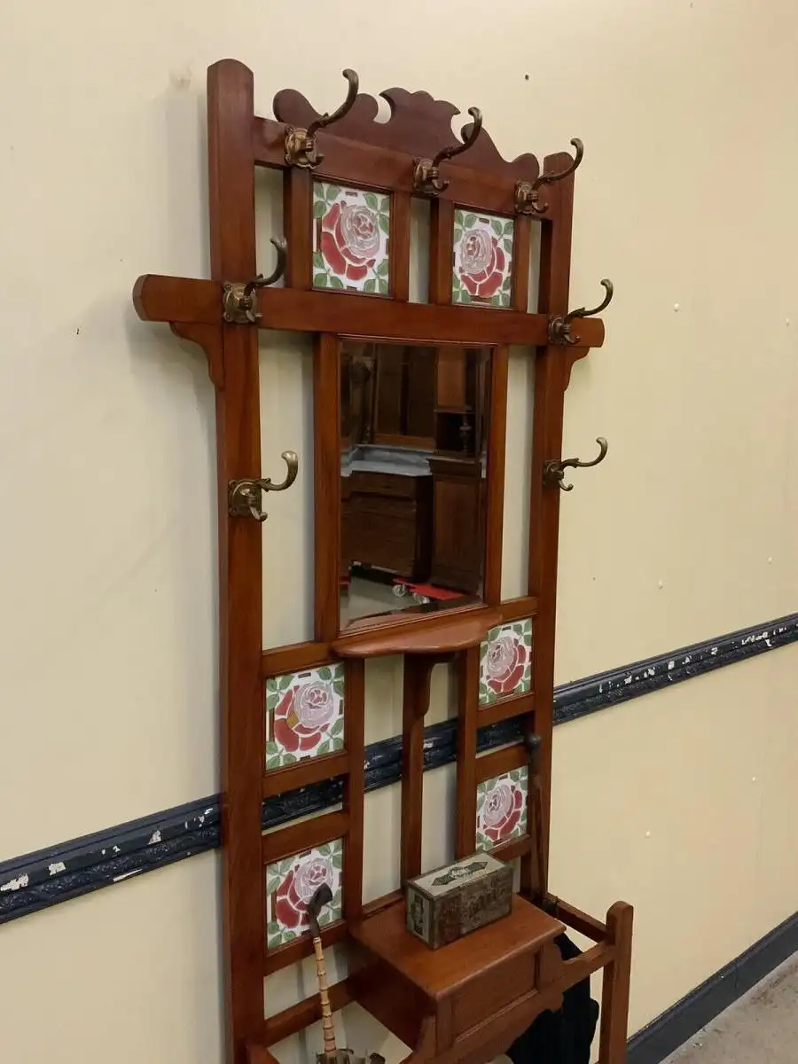 Antike Jugendstil Garderobe mit Jugendstil Fliesen, - Lieferung möglich! 8