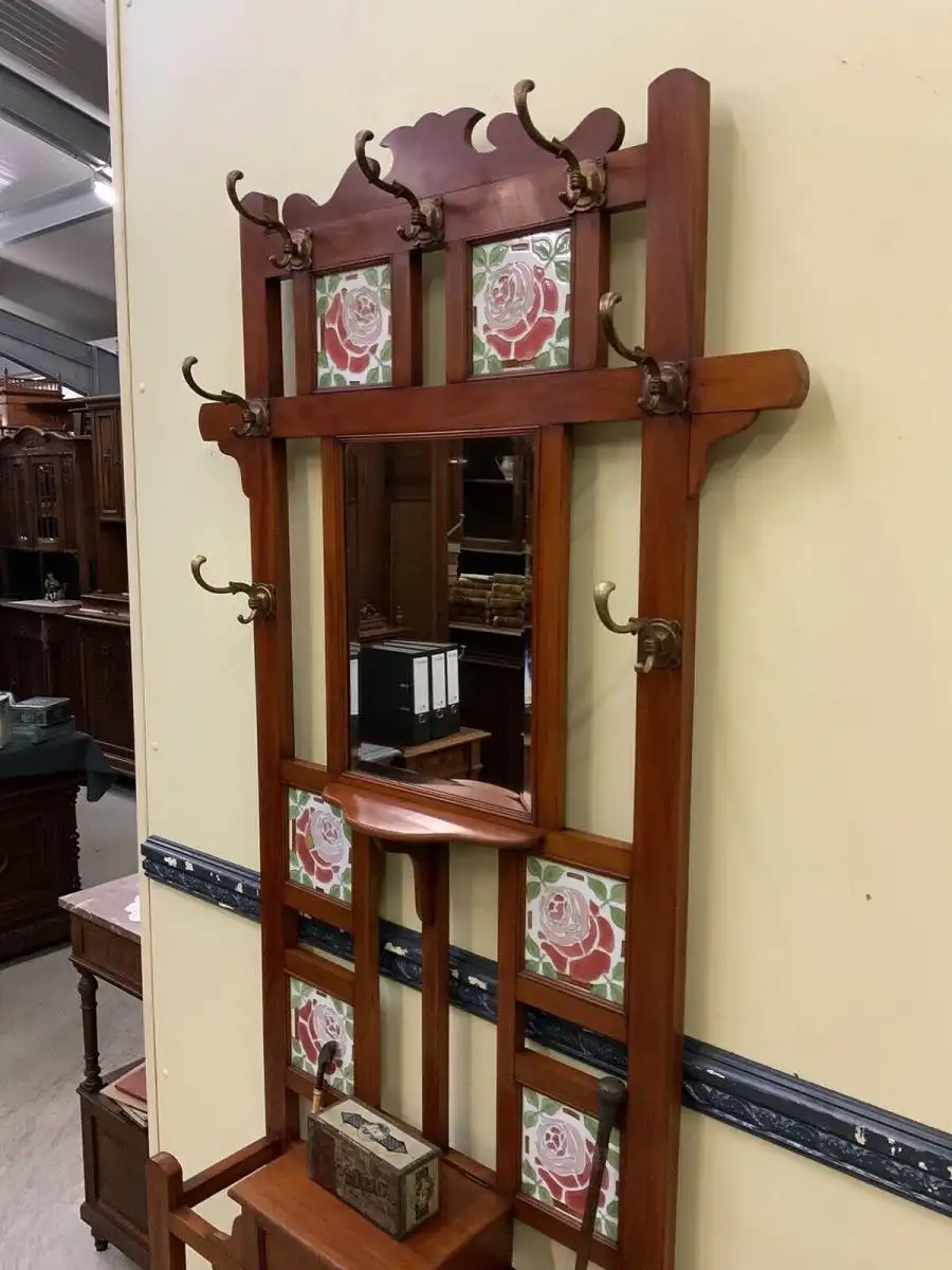 Antike Jugendstil Garderobe mit Jugendstil Fliesen, - Lieferung möglich! 9