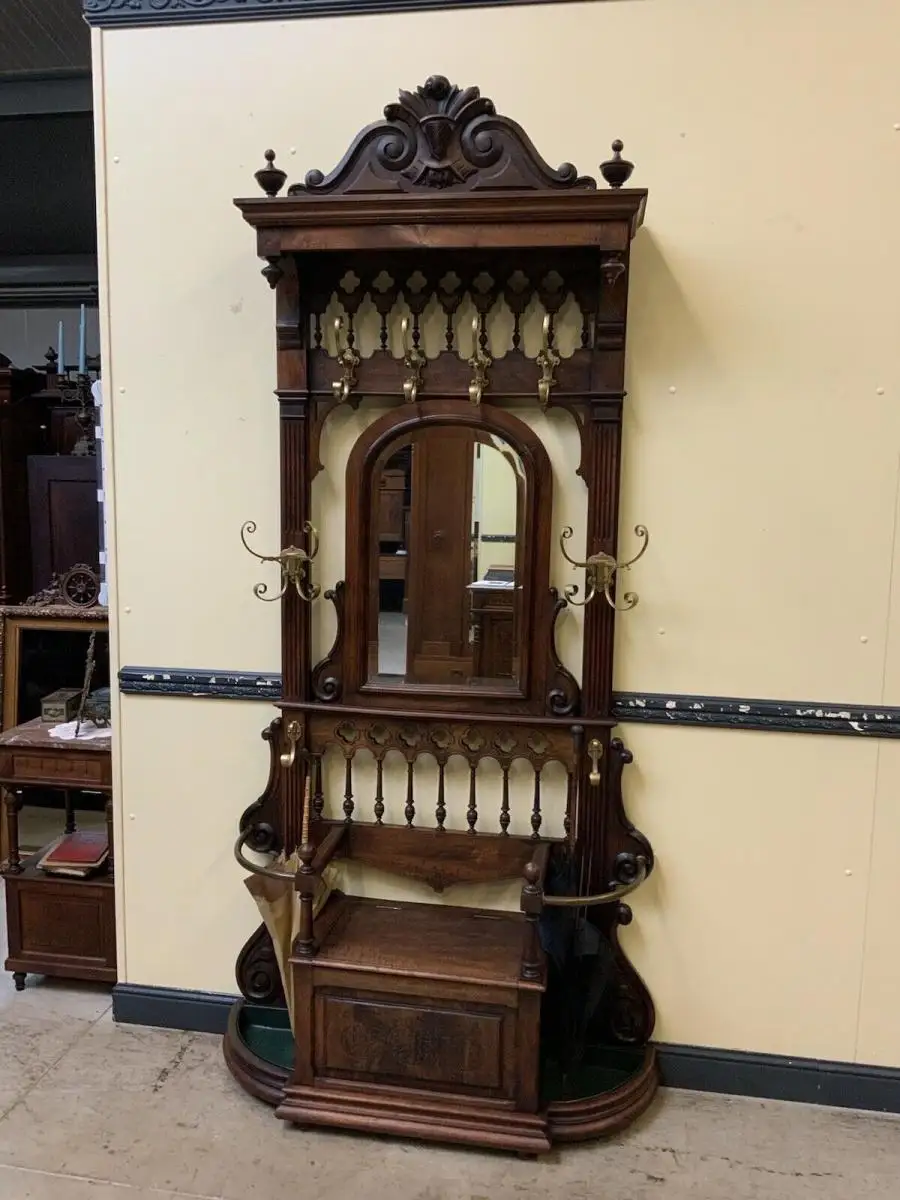 Antike imposante Jugendstil Garderobe mit Truhen Bank,   - Lieferung möglich! 0