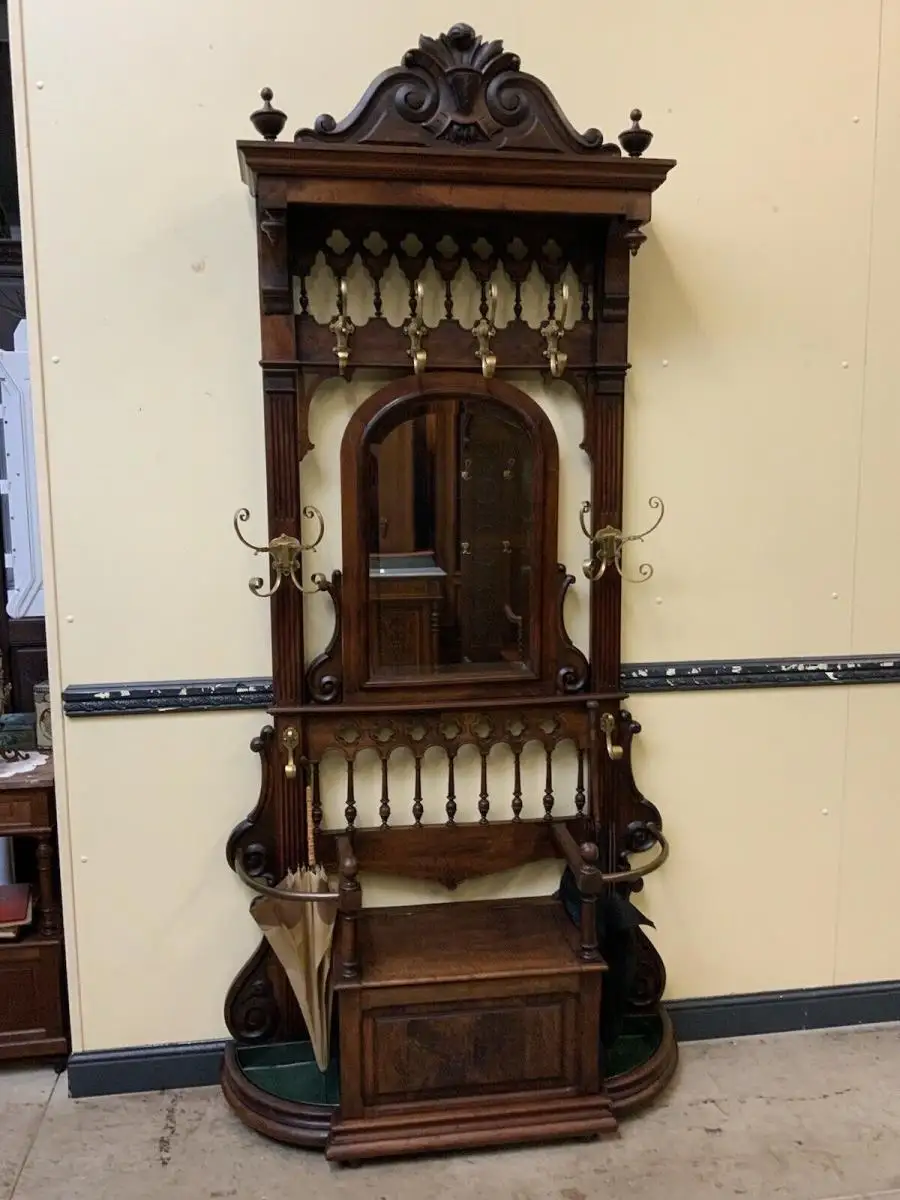 Antike imposante Jugendstil Garderobe mit Truhen Bank,   - Lieferung möglich! 1