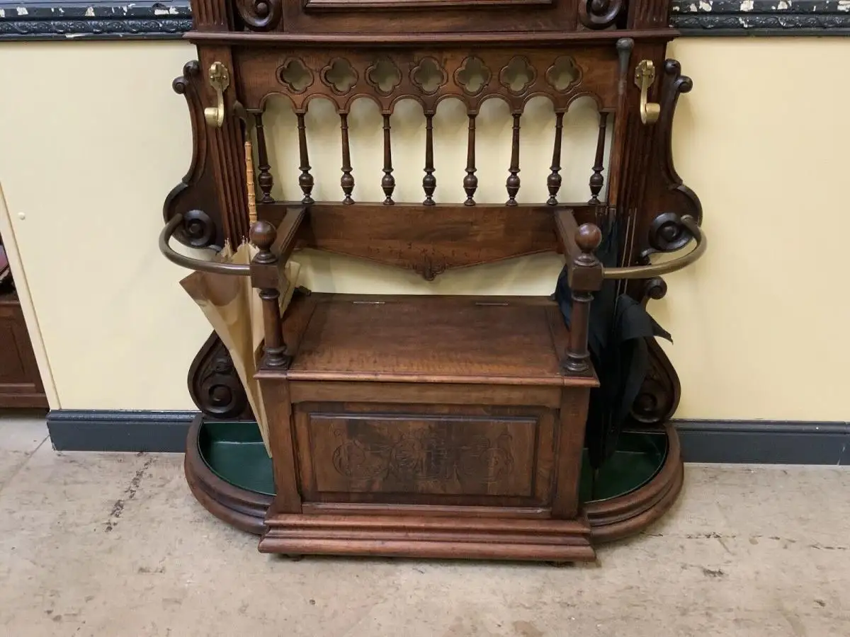 Antike imposante Jugendstil Garderobe mit Truhen Bank,   - Lieferung möglich! 10