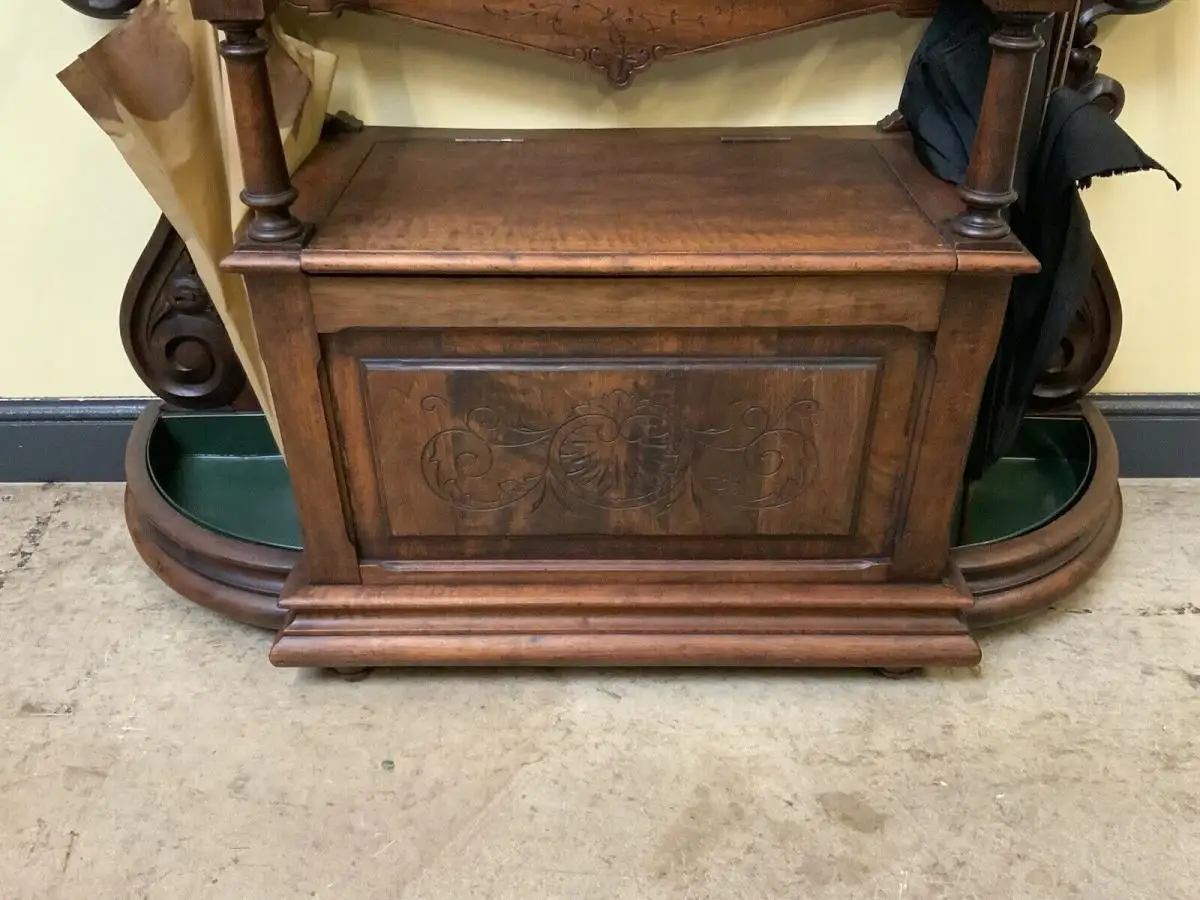 Antike imposante Jugendstil Garderobe mit Truhen Bank,   - Lieferung möglich! 11