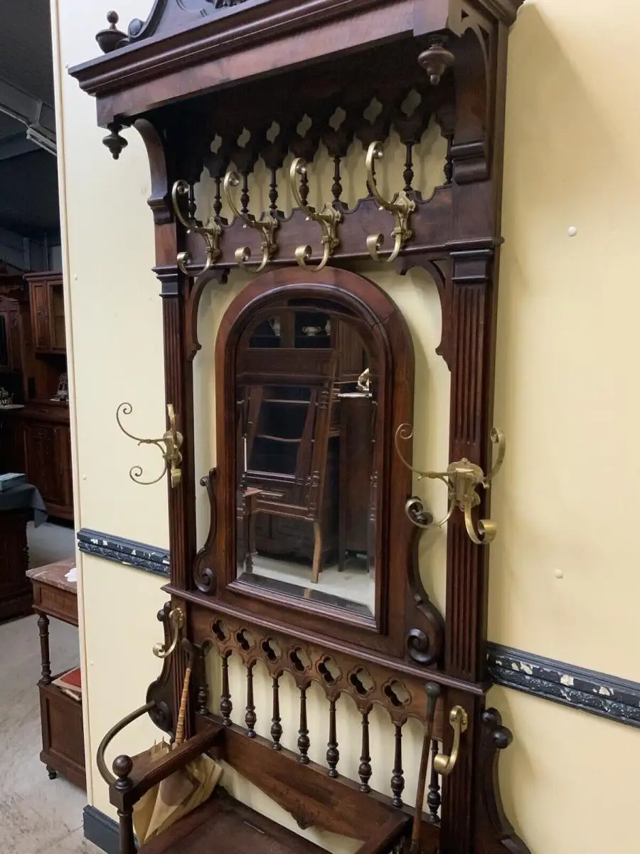 Antike imposante Jugendstil Garderobe mit Truhen Bank,   - Lieferung möglich! 14