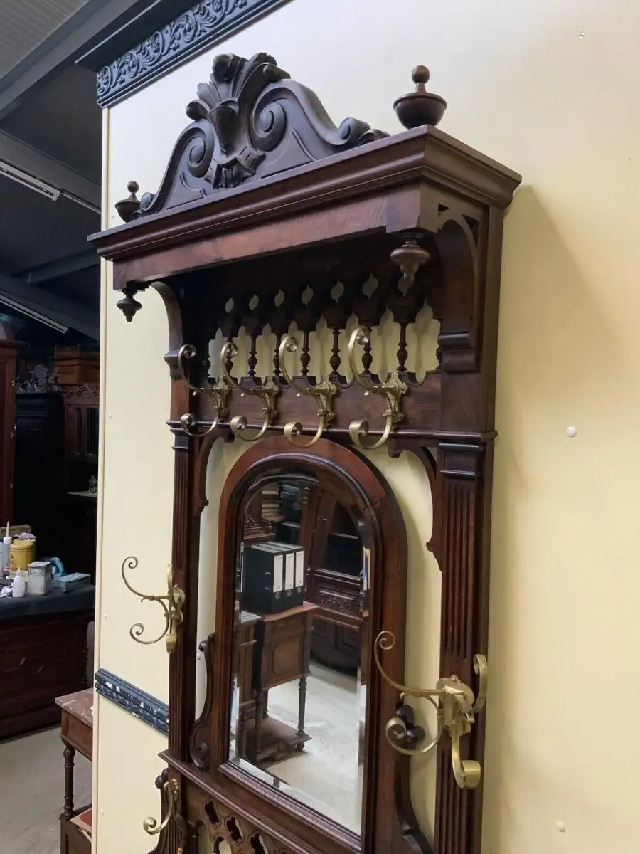 Antike imposante Jugendstil Garderobe mit Truhen Bank,   - Lieferung möglich! 16