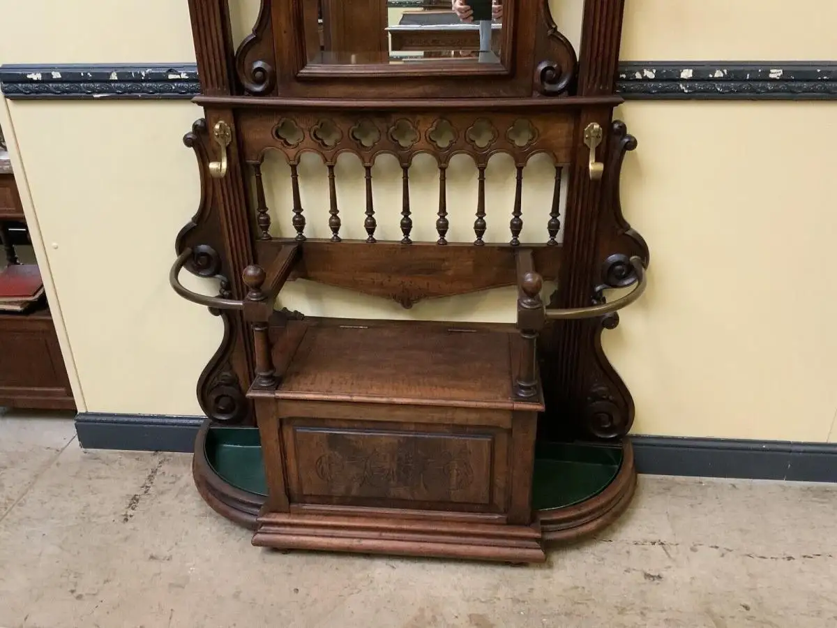 Antike imposante Jugendstil Garderobe mit Truhen Bank,   - Lieferung möglich! 18