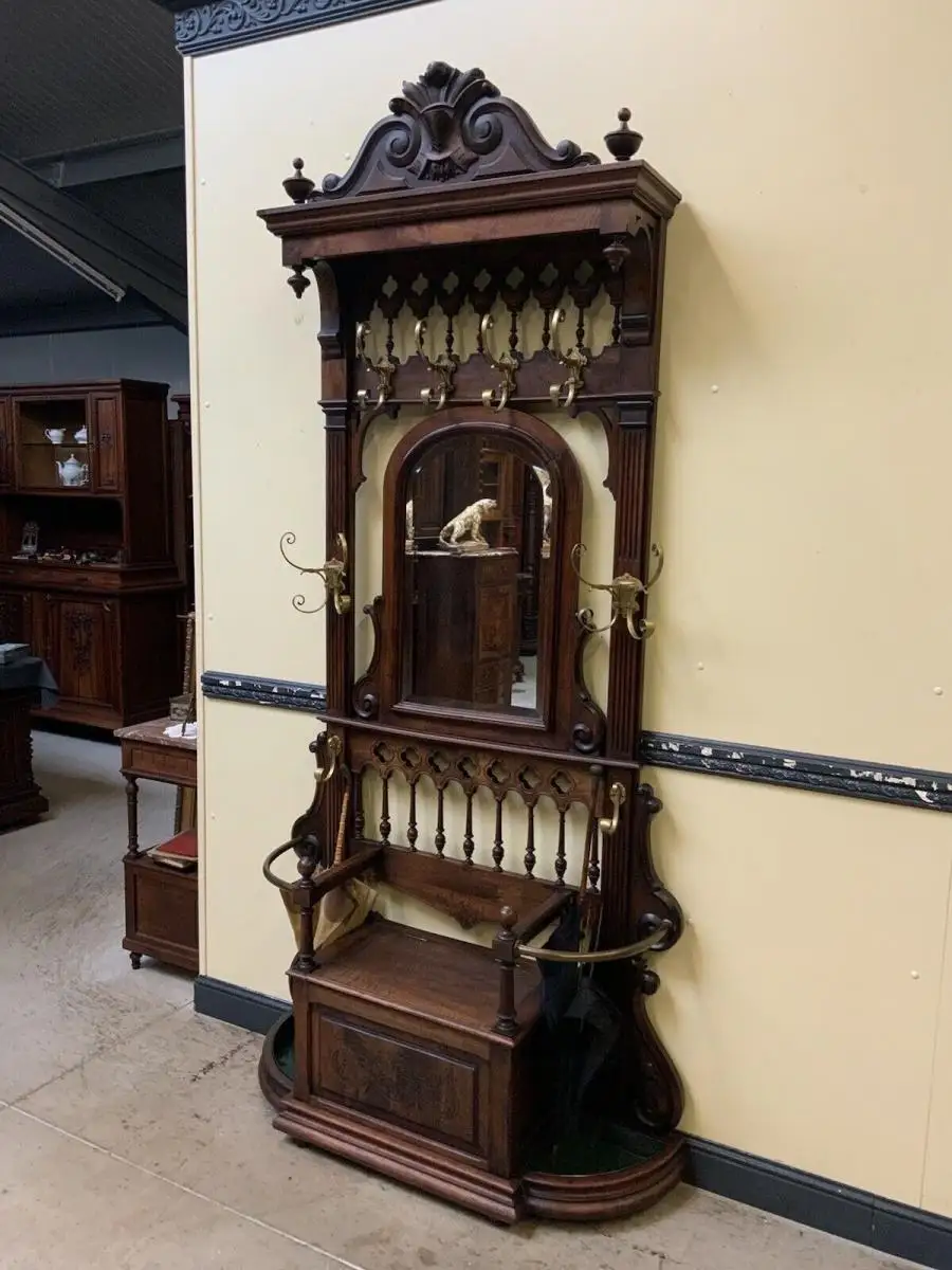 Antike imposante Jugendstil Garderobe mit Truhen Bank,   - Lieferung möglich! 2