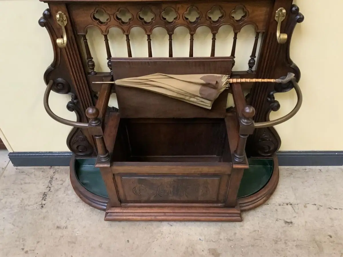 Antike imposante Jugendstil Garderobe mit Truhen Bank,   - Lieferung möglich! 23