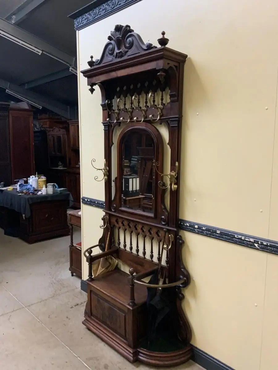 Antike imposante Jugendstil Garderobe mit Truhen Bank,   - Lieferung möglich! 3