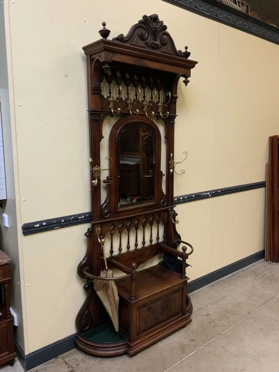 Antike imposante Jugendstil Garderobe mit Truhen Bank,   - Lieferung möglich! 4