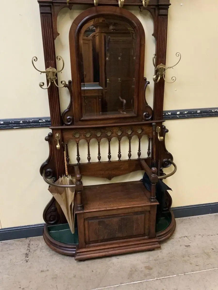 Antike imposante Jugendstil Garderobe mit Truhen Bank,   - Lieferung möglich! 5