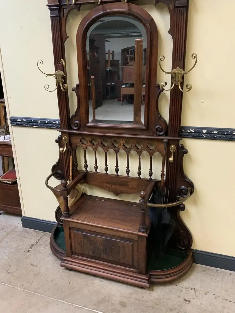 Antike imposante Jugendstil Garderobe mit Truhen Bank,   - Lieferung möglich! 6