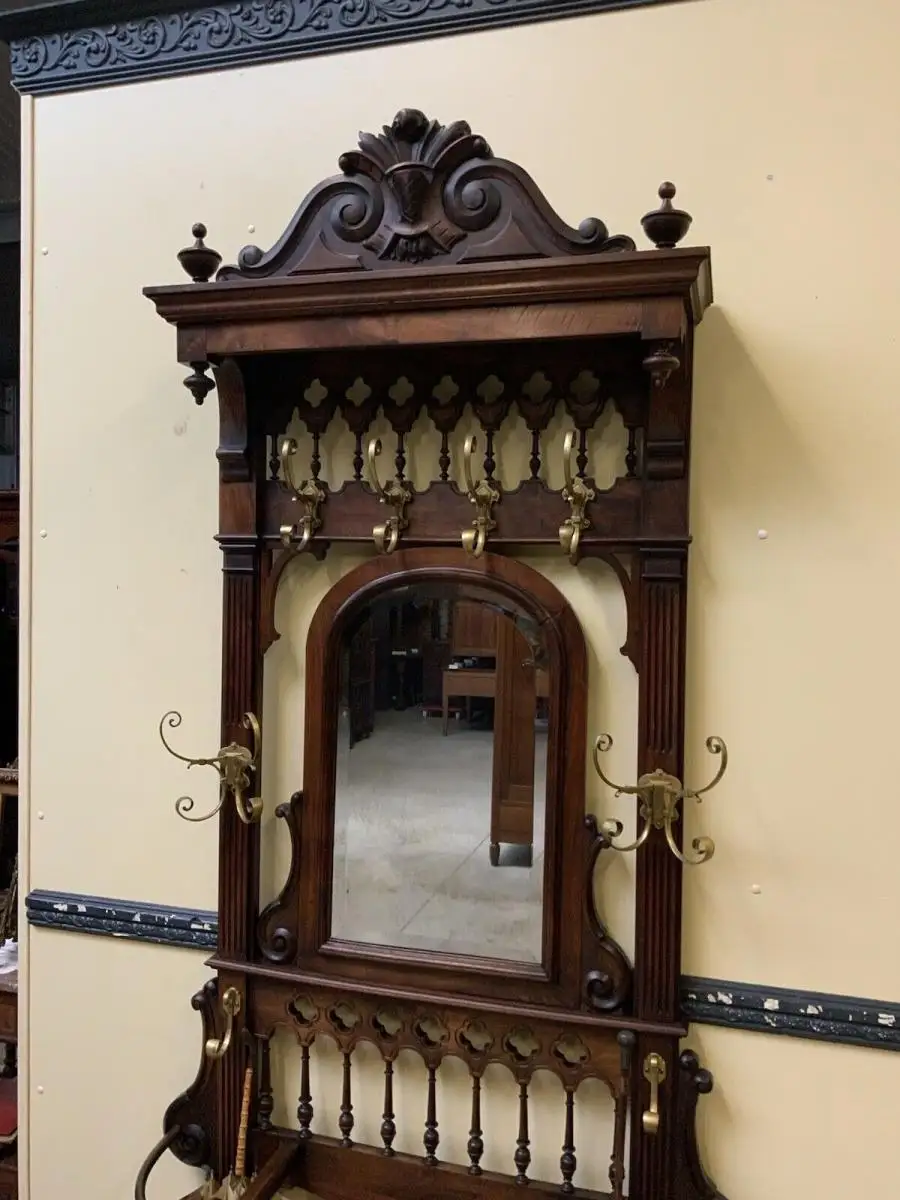 Antike imposante Jugendstil Garderobe mit Truhen Bank,   - Lieferung möglich! 7