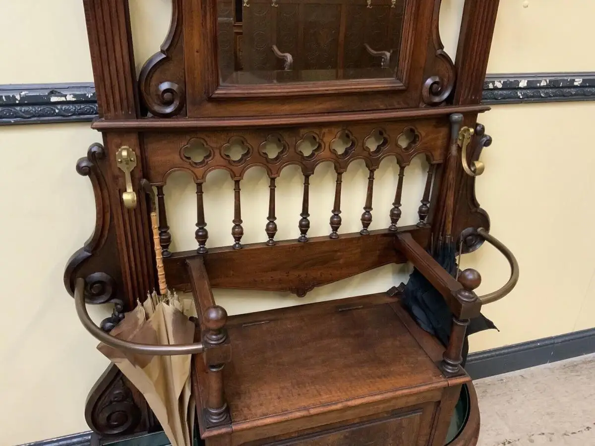 Antike imposante Jugendstil Garderobe mit Truhen Bank,   - Lieferung möglich! 9