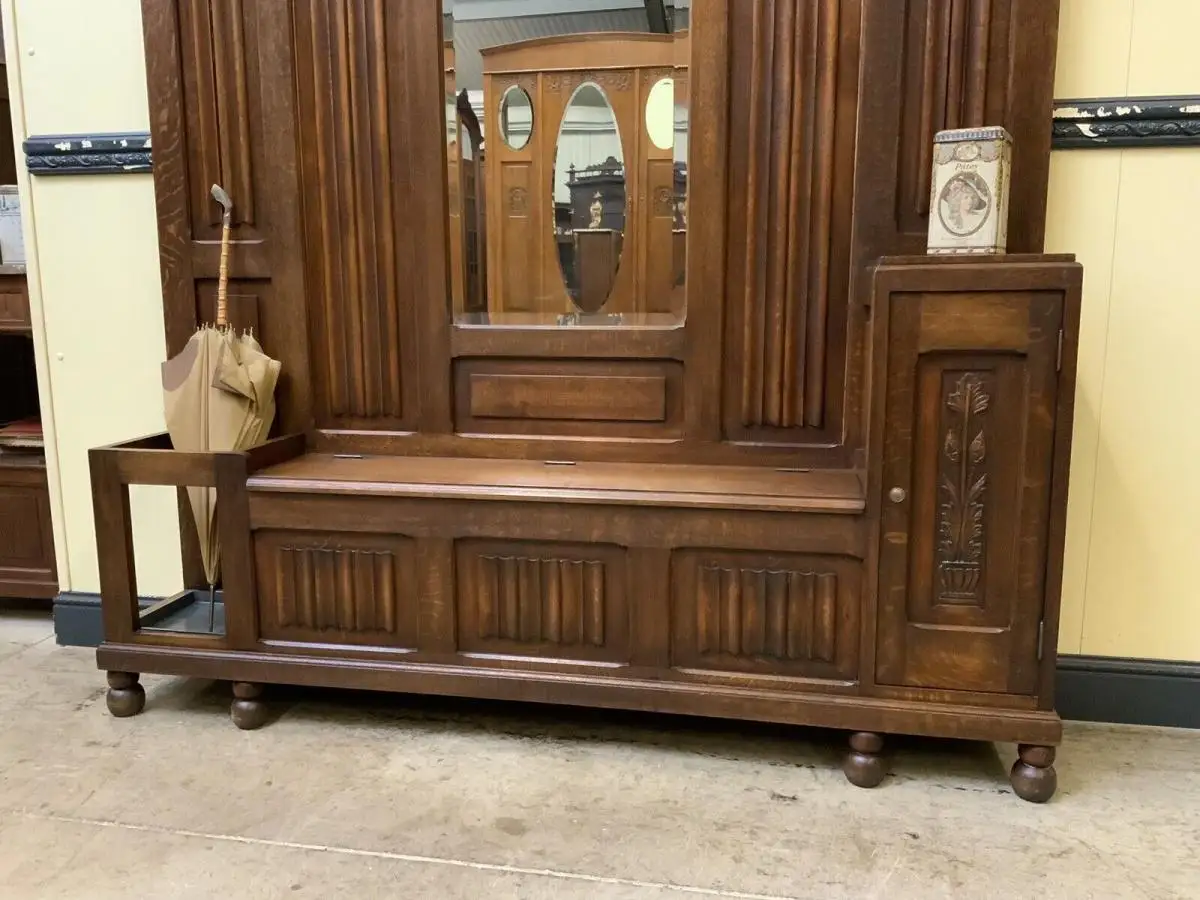 Antike Neorenaissance Garderobe mit Schrank und Truhenbank- Lieferung möglich! 14