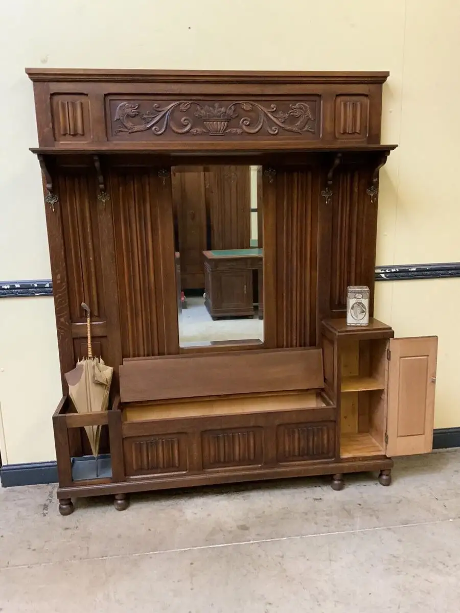 Antike Neorenaissance Garderobe mit Schrank und Truhenbank- Lieferung möglich! 19
