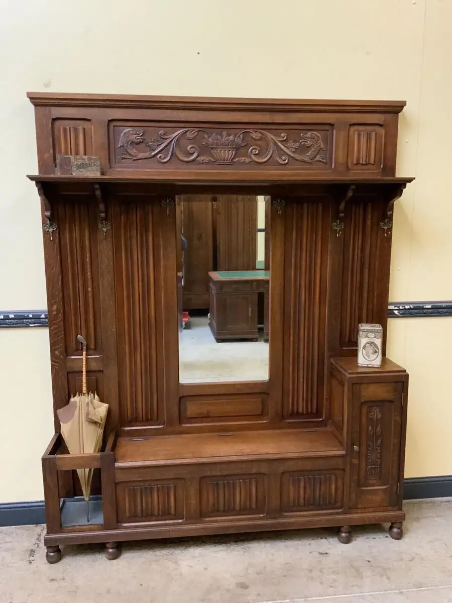 Antike Neorenaissance Garderobe mit Schrank und Truhenbank- Lieferung möglich! 20