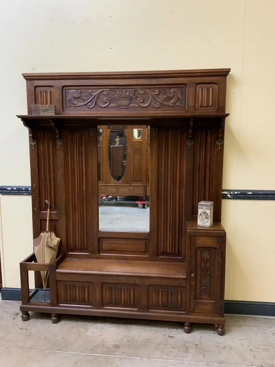 Antike Neorenaissance Garderobe mit Schrank und Truhenbank- Lieferung möglich! 21
