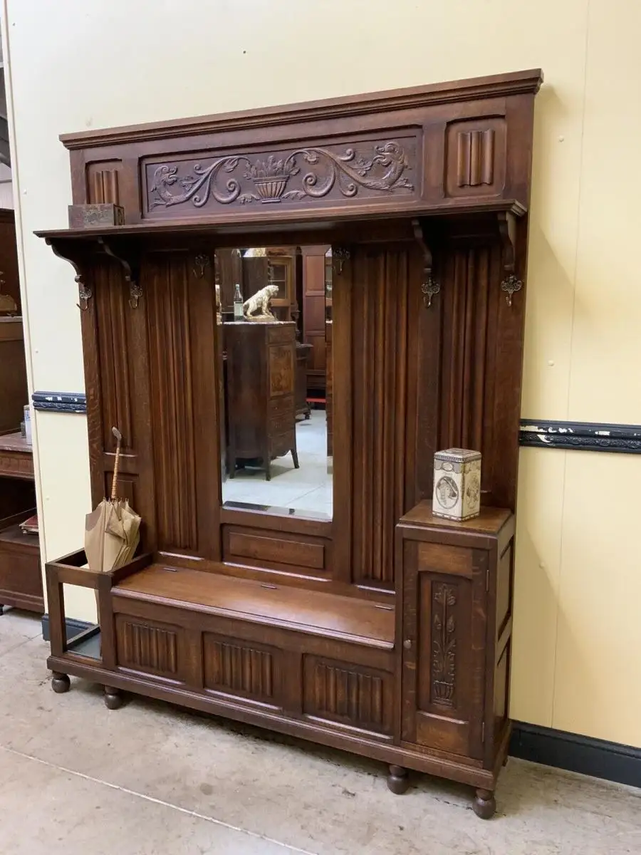 Antike Neorenaissance Garderobe mit Schrank und Truhenbank- Lieferung möglich! 22
