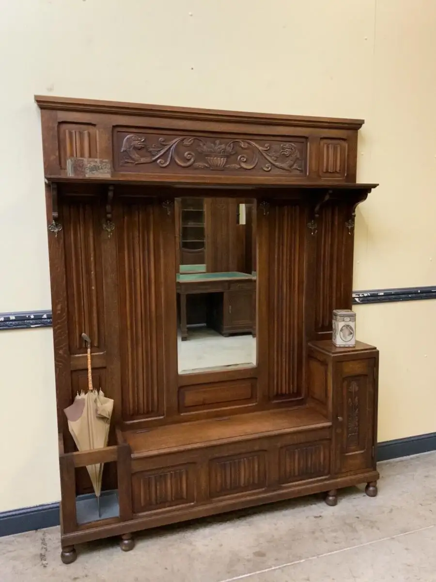 Antike Neorenaissance Garderobe mit Schrank und Truhenbank- Lieferung möglich! 23