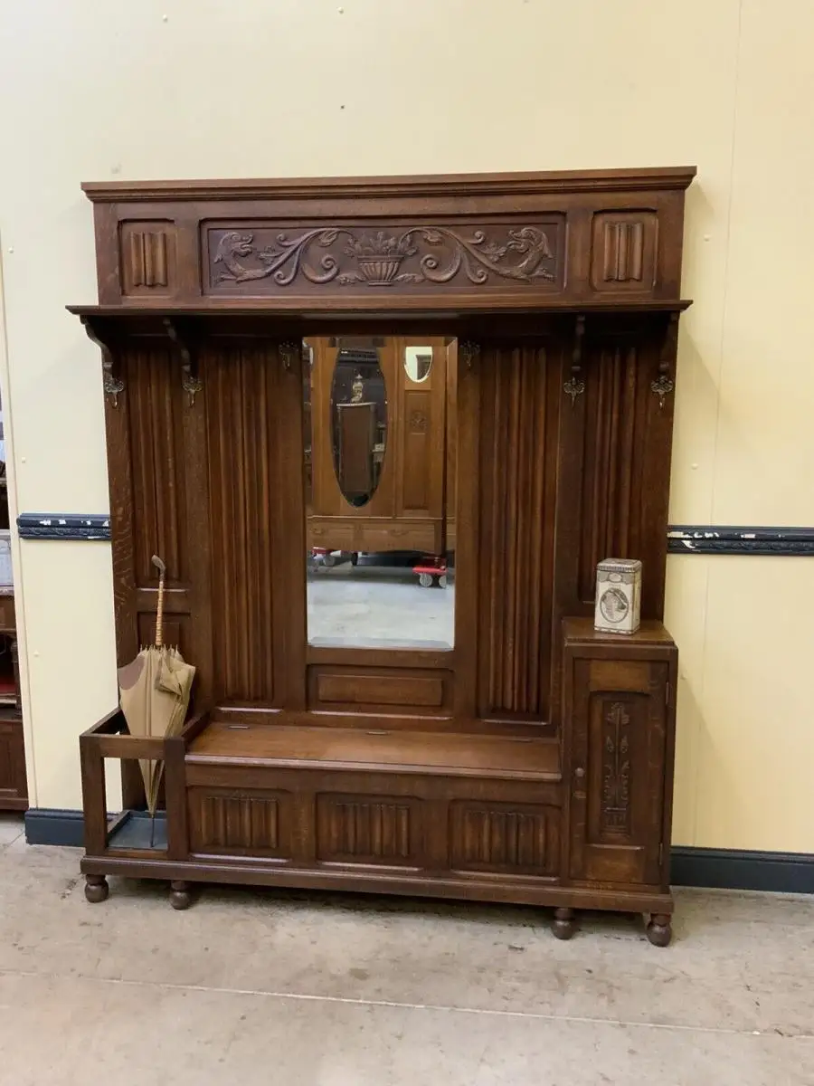 Antike Neorenaissance Garderobe mit Schrank und Truhenbank- Lieferung möglich! 3