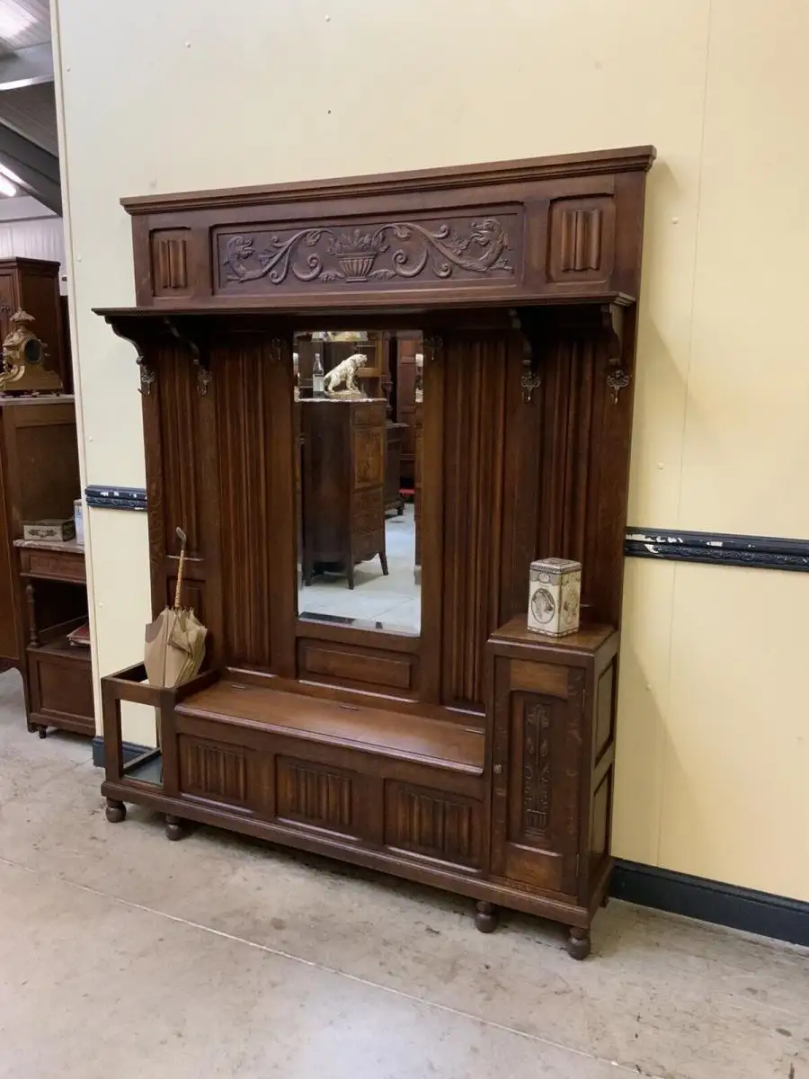 Antike Neorenaissance Garderobe mit Schrank und Truhenbank- Lieferung möglich! 4