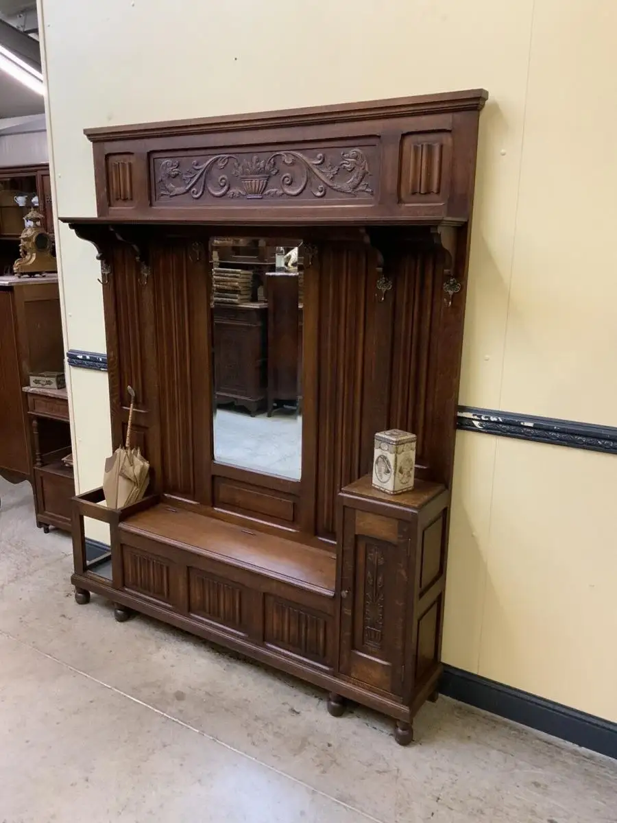 Antike Neorenaissance Garderobe mit Schrank und Truhenbank- Lieferung möglich! 5