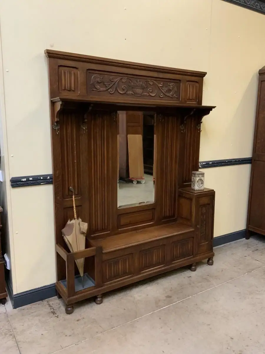 Antike Neorenaissance Garderobe mit Schrank und Truhenbank- Lieferung möglich! 6