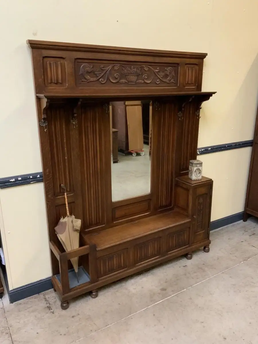 Antike Neorenaissance Garderobe mit Schrank und Truhenbank- Lieferung möglich! 7