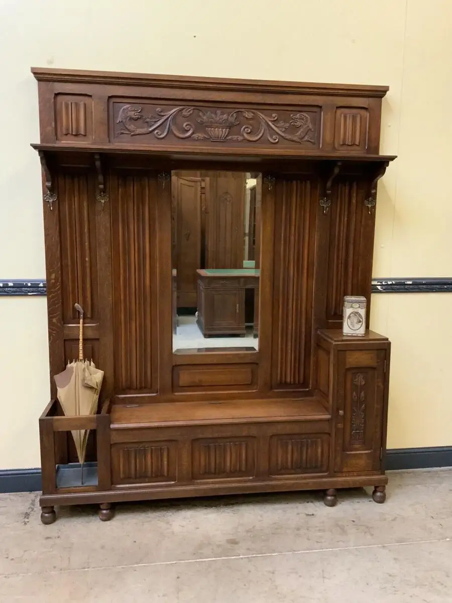 Antike Neorenaissance Garderobe mit Schrank und Truhenbank- Lieferung möglich! 8