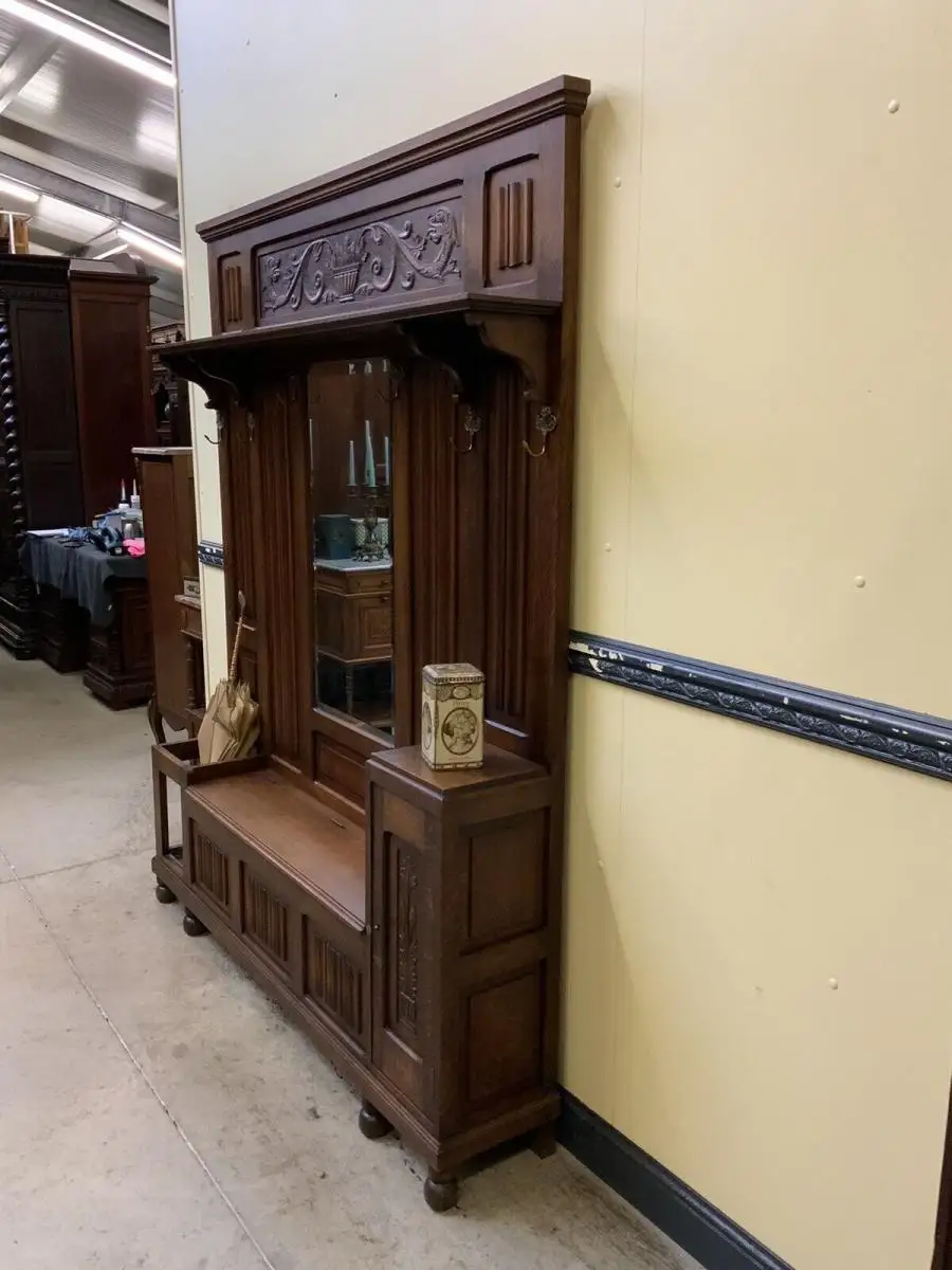 Antike Neorenaissance Garderobe mit Schrank und Truhenbank- Lieferung möglich! 9