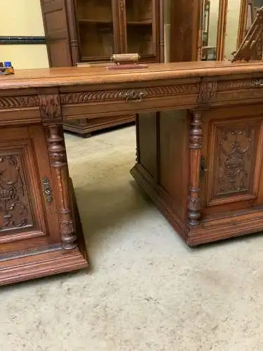 Antiker doppelseitiger Gründerzeit Säulen Schreibtisch -  Lieferung möglich!