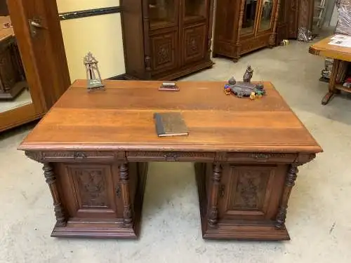 Antiker doppelseitiger Gründerzeit Säulen Schreibtisch -  Lieferung möglich!