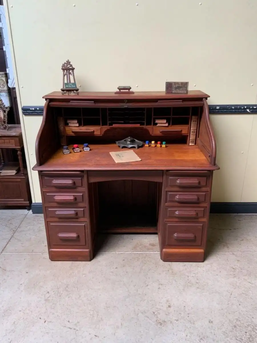Antiker Jugendstil Schreibtisch, Rollladenverschluß  -  Lieferung möglich! 16