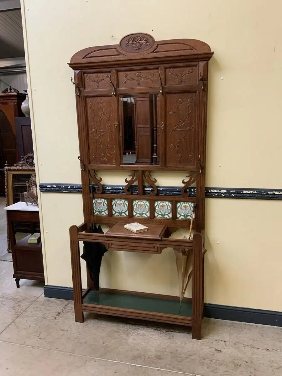 Antike Jugendstil Garderobe mit Jugendstil Fliesen, - Lieferung möglich! 0