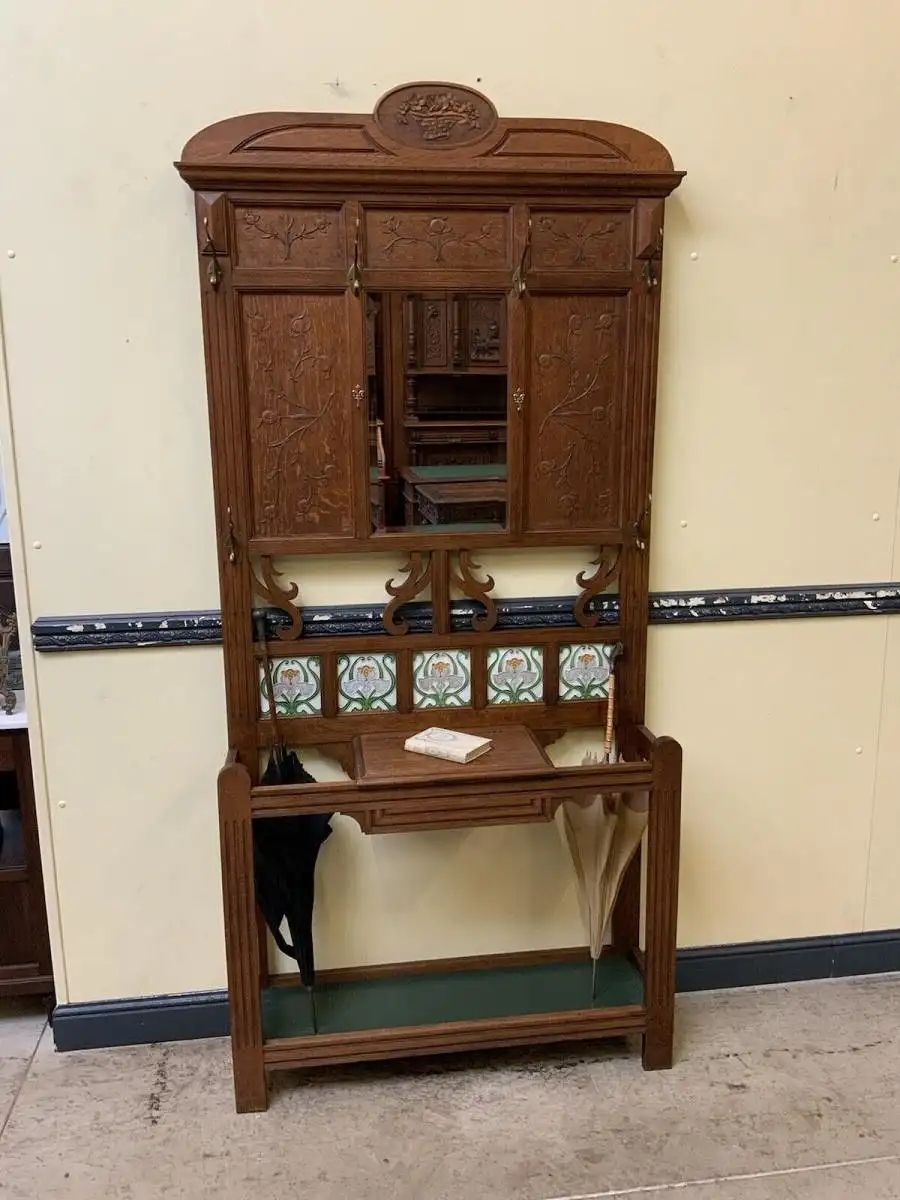 Antike Jugendstil Garderobe mit Jugendstil Fliesen, - Lieferung möglich! 1