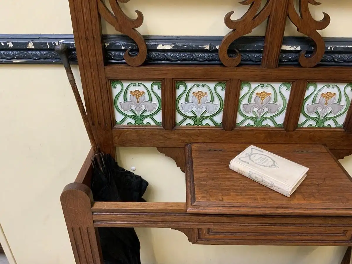 Antike Jugendstil Garderobe mit Jugendstil Fliesen, - Lieferung möglich! 14