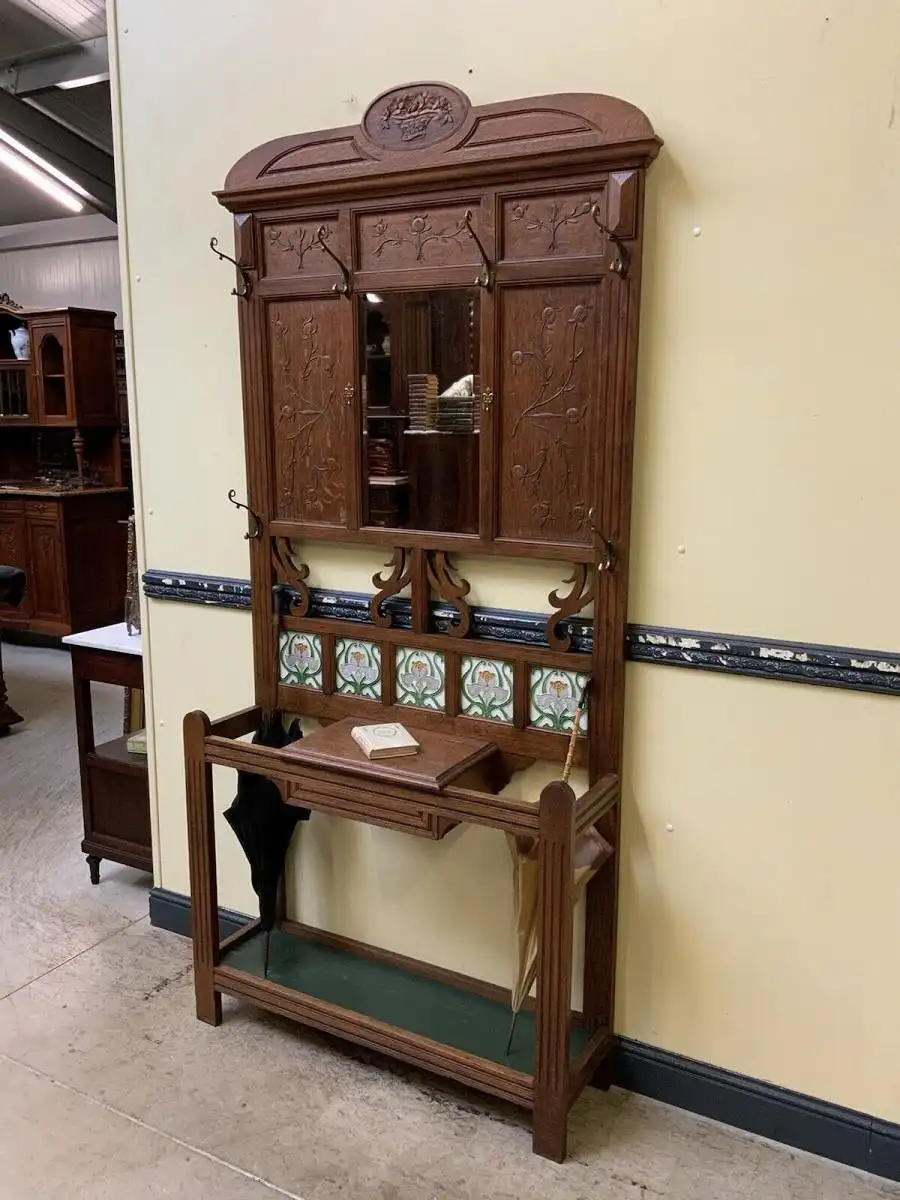Antike Jugendstil Garderobe mit Jugendstil Fliesen, - Lieferung möglich! 2