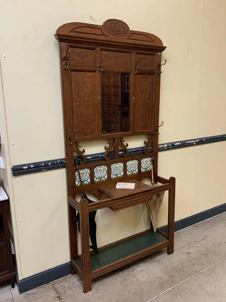 Antike Jugendstil Garderobe mit Jugendstil Fliesen, - Lieferung möglich! 3
