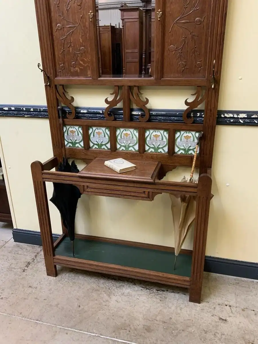 Antike Jugendstil Garderobe mit Jugendstil Fliesen, - Lieferung möglich! 4